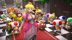 3d banskinator blonde_hair blue_eyes bowser_jr. breasts cleavage female goomba hammer_bros. holding_character koopa koopa_troopa large_breasts lipstick male mario mario_(series) mushroom nintendo princess princess_peach spiny star super_mario_bros. toad_(mario) urbanator