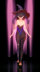 9:16 animated ass ass_shake bare_shoulders blue_leotard bodystocking genshin_impact heel_boots heels hip_sway kksallyear koikatsu mona_(genshin_impact) no_sound purple_hair shorter_than_30_seconds tagme twintails vertical_video video walking walking_away wizard_hat