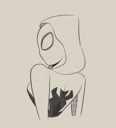 1girls big_breasts breasts cinderdraws female female_only gwen_stacy marvel mask masked masked_female monochrome sketch solo spider-man_(series)