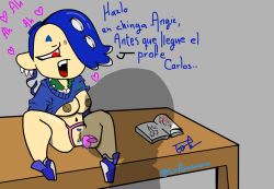 blue_hair frye_(splatoon) inkling inkling_girl octoling octoling_girl pubic_hair pussy red_eyes shiver_(splatoon) sir_apasaurio spanish_text splatoon splatoon_(series) splatoon_3