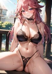 ai_generated female_focus female_only genshin_impact hi_res huge_breasts jordan53 long_hair pink_hair solo_female solo_focus stable_diffusion voluptuous voluptuous_female yae_miko