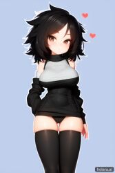 1girls 2d ai_generated asian_latina black_hair clothing female heart holaraai humanized latina light_blue_background los_ojos_blancos mari_sumi megumi_minerva peruvian_female short_hair simple_background tagme