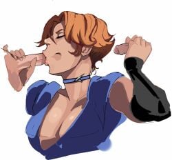 blowjob castlevania castlevania_(netflix) choker clothed handjob hivethebastard penis red_hair short_hair sypha_belnades testicles