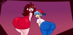 1boy 1boy1girl 1girls ass ass_in_dress big_ass big_butt blue_hair blush blushing_at_viewer boyfriend_(friday_night_funkin) brappycatty butt fat_ass fat_butt female femboy femboyfriend friday_night_funkin fully_clothed girlfriend_(friday_night_funkin) hat huge_ass huge_butt looking_at_viewer looking_back looking_back_at_viewer male newgrounds pantylines red_hair thick_ass thick_butt