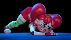 3d animatronic animatronic_female animatronic_girl baby_(fnafsl) circus_baby circus_baby_(fnaf) clown clown_girl female female_only fingerless_gloves five_nights_at_freddy's five_nights_at_freddy's:_sister_location green_eyes haunted jack-o_pose possessed red_hair robot robot_girl shirt shoes shorts sister_location so87baby summer_of_87_baby thighhighs twintails