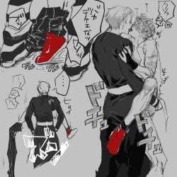 2boys anal gay ghiaccio jojo's_bizarre_adventure kissing male male/male male_only pants_around_one_leg penetration red_shoes risotto_nero standing vento_aureo yaoi