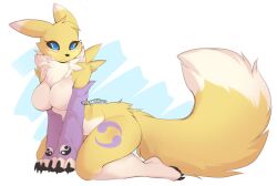 anthro digimon furry on_knees renamon sleeves teranen yellow_fur