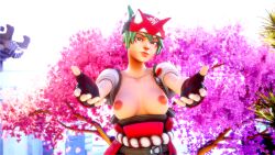 1girls 3d breasts green_hair jinx_shaco kiriko_(overwatch) looking_at_viewer offering_to_viewer overwatch overwatch_2 pogchamp pov pov_eye_contact solo solo_female