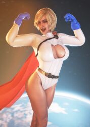 3d athletic athletic_female bare_legs biceps big_breasts blonde_hair blue_eyes breasts busty cape cleavage cleavage_cutout d dc dc_comics female female_focus female_only flexing gloves hourglass_figure karen_starr leotard pinup pinup_pose pose posing power_girl short_hair solo superman_(series) tagme wide_hips wildynsfw