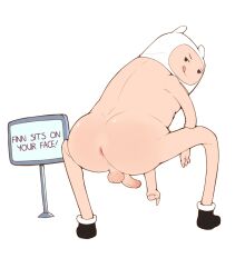 1boy adventure_time anus ass backsack balls big_ass big_butt butt cartoon_network exmoz fat_ass fat_butt finn_the_human huge_ass huge_butt implied_facesitting looking_at_viewer looking_back looking_back_at_viewer male male_only naked pointing_down sign smug solo text thick_ass thick_butt tongue tongue_out transparent_background warner_brothers