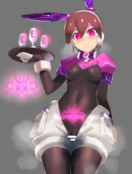 1girls aile blush bodysuit brown_hair cameltoe corruption female mega_man mega_man_zx navel nipple_bulge nipples nipples_visible_through_clothing pants_open pubic_tattoo pussy reverse_bunnysuit small_breasts tagme ukimukai