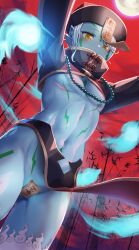 1other 2021 androgynous astral_(yu-gi-oh!) blue_body blue_skin blush bottomless gems hat heterochromia jiangshi jiangshi_costume kurage444 pointy_ears tagme thighhighs yu-gi-oh! yu-gi-oh!_zexal