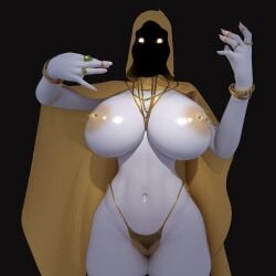 2023 areolae big_breasts dark_background gold_(metal) gold_jewelry looking_at_viewer meme nipple_piercing popogori shadow_wizard_money_gang simple_background tagme thong unseen_female_face white_skin yellow_areola yellow_clothing