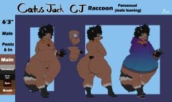 4_toes anthro ass baggy_clothing bead_bracelet bead_necklace big_butt catus_jack_(jackiepancoon) chastity_device clothing feet footwear girly hi_res hoodie jackiepancoon male mammal model_sheet procyonid raccoon rear_view slightly_chubby thick_thighs toes topwear wide_hips