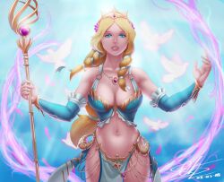 1girls 2018 aphrodite_(smite) big_breasts blue_eyes female female_only hi-rez_studios hugs human human_only iosh_kun light-skinned_female light_skin smite solo solo_female