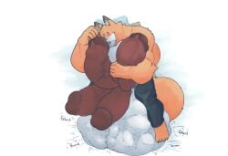 4_penises anthro b4_(c3b4) balls big_balls big_muscles big_penis c3b4 canid canine cock_vore embrace erection fox fur genitals hi_res hug huge_balls huge_cock huge_muscles hyper hyper_balls hyper_genitalia hyper_penis male male_only mammal multi_balls multi_genitalia multi_penis muscular muscular_anthro muscular_male orange_body orange_fur penile penis penis_hug sleeping solo tetraphallia text vore white_body white_fur