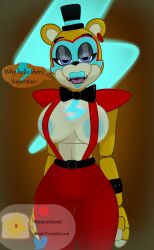 1girls 2023 2d 2d_(artwork) 4_fingers accessory animatronic anthro anthrofied areolae barely_contained_breasts beanontoast bear bear_ears belt big_areola big_ass big_breasts big_butt blue_eyes bottomwear bowtie bracelet breasts breasts_bigger_than_torso chest_markings covered_nipples curvaceous curvy curvy_female curvy_figure digital_drawing_(artwork) digital_media_(artwork) ear_piercing english_text eyebrows eyelashes eyeshadow facepaint female female_only fit fit_female five_nights_at_freddy's five_nights_at_freddy's:_security_breach fnaf genderswap_(mtf) glamrock_freddy_(fnaf) glowing_eyes half-closed_eyes hi_res hourglass_figure huge_ass huge_breasts joints lipstick looking_at_viewer makeup mascara narrowed_eyes nipple_bulge nipple_slip nipples nipples_visible_through_clothing open_mouth pants partially_clothed raised_eyebrows robot robot_girl robot_joints rule_63 seducing seductive seductive_look seductive_smile sharp_teeth shoulder_pads smile smiling smiling_at_viewer solo spiked_bracelet standing suggestive suspenders tagme teeth teeth_showing text thick_thighs thigh_gap tongue top_hat topless upper_body wide_hips