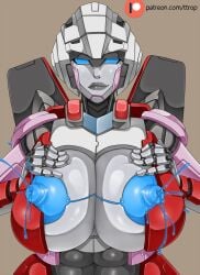 1girls 2d 2d_(artwork) abs arcee arcee_(rotb) autobot big_breasts blue_eyes blue_nipples breasts busty erect_nipples female female_autobots female_only giant_breasts holding_own_breasts huge_breasts humanoid lactating lactation lactation_without_expressing looking_at_viewer nipples patreon_username presenting_breasts robot robot_girl solo solo_female transformers transformers_rise_of_the_beasts ttrop white_body