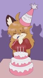 big_breasts birthday birthday_cake blush breasts cute female fujiko_(inazuma_kat) furry inazuma_kat party_hat tagme