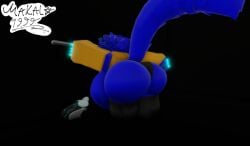 3d after_vore ass bending_over big_ass big_belly big_butt black_background blue_body blue_fur digested maxala panties protogen roblox showing_off sweater vore watermark