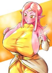 big_breasts chronoa cleavage clothed clothed_female demonketo dragon_ball dragon_ball_heroes dragon_ball_super dragon_ball_xenoverse dragon_ball_z earrings female goddess long_hair pink_hair pink_skin super_dragon_ball_heroes supreme_kai supreme_kai_of_time sweatdrop time_power_unleashed_form_(dragon_ball) yellow_eyes