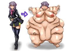 daidaidaihuku fat fat_woman hiiragi_shinoa hyper_fat owari_no_seraph purple_hair red_eyes weight_gain