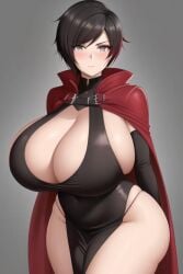 ai_generated big_breasts breasts_bigger_than_head cleavage cleavage_cutout curvaceous curvy curvy_female curvy_figure eyes feet_out_of_frame female female_only gigantic_breasts huge_breasts leather light-skinned_female light_skin looking_at_viewer nai_diffusion ruby_rose rwby stable_diffusion standing thick thick_thighs thunder_thighs transformationwitch voluptuous voluptuous_female