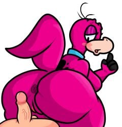 anthrofied anus big_ass big_penis breasts bubble_butt burgundy_body crossgender dino_(flintstones) dinosaur hanna-barbera huge_ass huge_cock humanoid_penis lewdewott male_human/female_anthro penis pussy rule_63