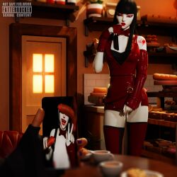 3d 3d_(artwork) black_hair crossheart cum_drip cum_on_face fatterrocker fortnite fortnite:_battle_royale long_hair phone red_dress red_lipstick two_tone_eyes white_body white_skin