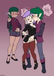 1boy 2girls amity_blight blush disney edric_blight emira_blight female fingering flat_shoes flats green_hair illusion incest magic male mary_janes masturbation multiple_girls purple_hair ruddyrzaq the_owl_house trickery