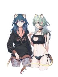 1girls bell bell_choker black_bra black_hoodie black_lingerie black_panties blue_eyes blue_hair bra breasts byleth_(fire_emblem) byleth_(fire_emblem)_(female) cat_bell cat_ears cat_keyhole_bra cat_keyhole_lingerie cat_lingerie cat_tail choker cleavage_cutout clothing_cutout clovisxvii fire_emblem fire_emblem:_three_houses green_eyes green_hair hoodie lingerie long_hair medium_breasts midriff navel nintendo panties pantyhose pink_sweater side-tie_panties sweater turtleneck turtleneck_sweater