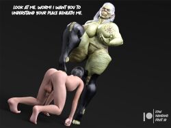 3d 3d_(artwork) ass balls belly big_ass big_breasts breasts daz3d daz_3d daz_studio dominant_female domination female femdom gilf green_skin hand_on_breast human_male large_ass large_breasts leggings light-skinned_male light_skin lowhangingfruit3d_(artist) male male/female mature_female muscle muscles muscular muscular_female nude old older_female orc orc_female penis pointy_ears pussy ugly ugly_female vagina vulta_(lhf3d) watermark