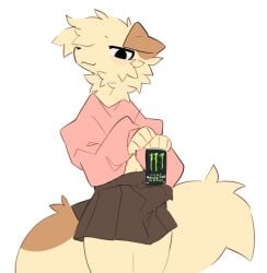 anthro anthro_only beige_fur beverage black_eyes blush blushing canine cropped_hoodie digital_art digital_drawing digital_drawing_(artwork) digital_media digital_media_(artwork) domestic_dog energy_drink erection erection_under_clothes erection_under_clothing erection_under_skirt feminine_male fur furry furry_only girly goobysart hoodie jordyn_(goobysart) looking_at_viewer male male_only monster_can no_shading pawpads paws pink_hoodie pink_pawpads simple_background simple_eyes skirt solo solo_focus solo_male tail white_background