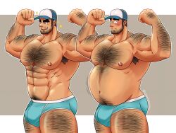 armpit armpit_hair balls bara baseball_cap beard big_balls big_penis blush body_hair bulge facial_hair flaccid flexing hairy hat male male_only muscles muscular overweight penis solo solo_male underwear underwear_only warncraving