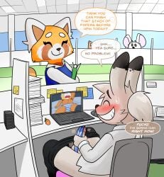 absurd_res aggressive_retsuko ailurid blush blushing_profusely breasts clothing computer crushpepper domestic_cat exhibitionism felid feline felis hi_res invalid_tag lagomorph laptop leporid lying mammal masturbation mouse murid murine office on_back panties rabbit red_panda retsuko rodent sanrio smile smooth_fur stealth_masturbation tagme underwear