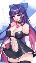 1girls bow choker darkmoney1 dress gloves goth large_breasts lipstick long_hair panty_&_stocking_with_garterbelt stocking_anarchy stockings tagme tummy