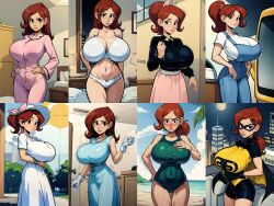 ai_generated audrey_page big_breasts blush bra brown_eyes golden_girl red_hair stable_diffusion swimsuit swimwear the_developing_adventures_of_golden_girl