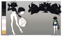 amber_eyes anthro ass black_body black_fur black_hair blackneck_goat bovid breasts caprine clothed clothing digital_media_(artwork) female fur genitals goat hair hi_res hooves horn looking_at_viewer mammal model_sheet multicolored_body multicolored_fur navel nipples nude open_mouth pussy short_hair signed.lavender slim small_waist smile solo sophia_(here2express) tail tail_tuft tuft two_tone_body two_tone_fur valais_blackneck_goat white_body white_fur