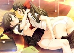 female fingering lying multiple_girls school_uniform serafuku skirt tougarashi_hideyu yuri