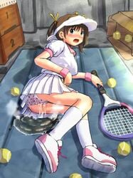 blush clothing female golden_shower panties panty_pee peeing peeing_self skirt tennis uncensored upskirt urine watersports