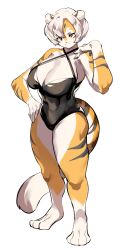 1girls amber_eyes anthro arknights big_breasts breasts female mx99926 one-piece_swimsuit solo solo_female thick_thighs tiger tiger_girl waai_fu_(arknights) wide_hips