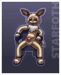 bondage bondage_furniture bondage_gear boots bound chair chair_bondage clothing eevee eeveelution footwear furniture generation_1_pokemon male_only nintendo pokemon pokemon_(species) pokemon_only rubber rubber_boots rubber_clothing rubber_suit slave star_art_hd