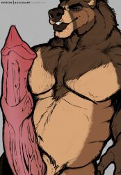 animal_genitalia animal_penis anthro barazoku bear big_penis brown_bear genitals grizzly_bear guccigarf hair hi_res huge_cock hyper hyper_genitalia hyper_penis kuruk_(character) male mammal mane mane_hair musclegut muscular penis sheath solo ursine ursine_penis