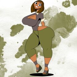 1girls alternate_breast_size areolae arms_behind_ass arms_behind_back artist_signature big_breasts breasts breasts_bigger_than_head brown_hair cartoon_network courtney_(tdi) female female_only full_body huge_breasts looking_at_viewer redesign rustysh4ckl3ford short_hair smile solo solo_female standing standing_on_one_leg total_drama_(series) total_drama_island