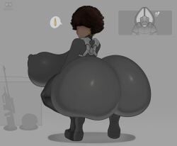 1girls afro ass ass_bigger_than_breasts ass_bigger_than_head big_ass big_breasts black_shoes bottom_heavy breasts breasts_bigger_than_head bubble_butt colored_skin covered_eyes dark-skinned_female exclamation_mark exclamation_point female female_focus female_only frog_pose gattito gigantic_ass gigantic_breasts gigantic_butt grey_background grey_clothing gun halo_(series) hoop_earrings huge_ass huge_breasts hyper hyper_ass hyper_breasts hyper_butt hyper_hourglass latex_breasts latex_nipples latex_skin latex_skinsuit latex_thigh_highs latex_thighhighs latex_vagina massive_ass massive_breasts massive_butt nipple nipple_outline nipples_visible_through_clothing skin_tight spartan_(halo) squatting text_bubble thick_thighs top_heavy unseen_eyes voluptuous voluptuous_female