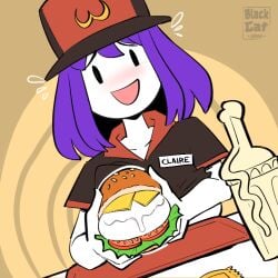 1girls big_breasts blackcatart blush boob_burger bread cheese clothing female female_only food hamburger humanoid lettuce mayonnaise mcdonald's nervous original_character purple_hair short_hair smiled tomato white_body white_skin your_order_is_ready_(meme)