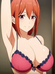 1girls ai_generated arm_behind_head armpits big_breasts bra busty female female_only large_breasts looking_at_viewer my_teen_romantic_comedy_snafu orange_hair pink_bra pink_eyes pose posing smile solo stable_diffusion voluptuous yuigahama_yui's_mother