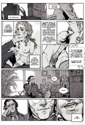 1boy 1girls artist_name clothed_male_nude_female comic comic_page drugged duski_loveless duskyhallows eliza_(duski_loveless) english_text femsub indoors maledom slave speech_bubble