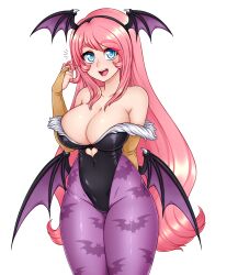 1girls bat_wings big_breasts blue_eyes breasts clothing cosplay crossover_pairing darkstalkers dojipan female female_only hourglass_figure huge_breasts large_breasts light-skinned_female lipstick long_hair lugame morrigan_aensland_(cosplay) open_mouth pink_hair smooth_skin solo solo_female solo_focus spewing_mews stars_in_eyes thick_thighs thunder_thighs tifa_(lugame) tight_clothing transparent_background twirling_hair wide_hips wings