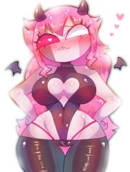 2d 2d_(artwork) :3 aroused bangs big_hair big_hips black_horn boob_window boobs breasts demon fists friday_night_funkin friday_night_funkin_mod hands_on_hips heart heart-shaped_pupils hearts heterochromia horn horns long_hair midfight_masses monpopo358 multicolored_body multicolored_skin no_bra no_sex pink_eye pink_eyes pink_hair pink_skin priest priestess red_eye red_eyes sarvente sarvente_(dokki.doodlez) sarvente_(friday_night_funkin) shaded smile smiling smiling_at_viewer smirk thighhighs thighs white_background white_eye white_eyes wings